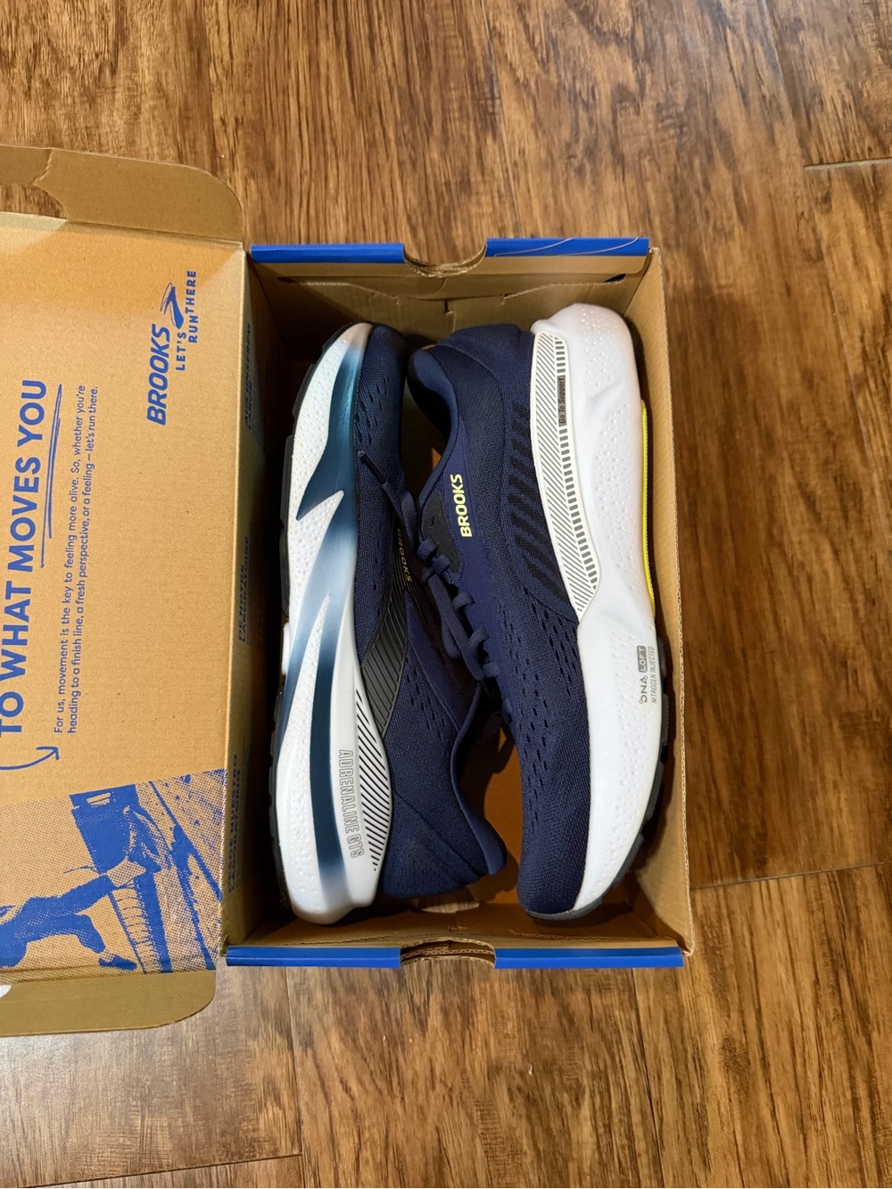 Brooks Men's Navy and White Running Shoes with Yellow Accent